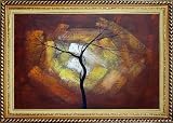 Modern Black Tree in Red, Brown Sky Oil Painting, with Linen Liner Gold Wood Frame 30.5 x 42.5 inches