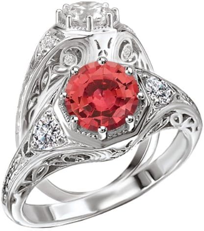 18k Elite Collection cultured 6.5mm round padparadscha 3-stone engagement ring with octagon base
