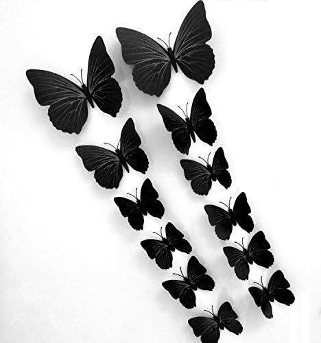 24 Pcs 3D Butterfly Wall Stickers Art Decor Decals(24Pcs Blcak)