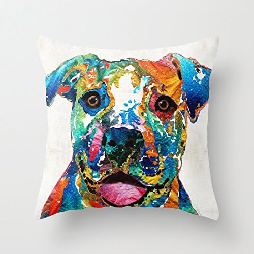Home Style diylancas Cotton Linen Throw Pillow Cover Cushion Case Colorful Dog Pit Bull Art - Happy - By Sharon Cummings - 45 X 45 cm Square Design