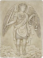Archangel Michael Holding Scales Wall Relief, Stone