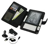 Black Full Genuine Leather Case with Retractable USB Cable Charge Kit for Amazon Kinde 2 (Old Version) E-Reader Reading Device (Kindle NOT Included)