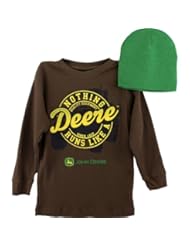 Apparel: John Deere "Nothing Runs Like a Deere" Brown Thermal Shirt & Beanie Hat Set 8-14/16 (L (14/16))