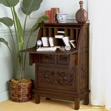Hand-Carved Pecan Finish Secretay Writing Desk
