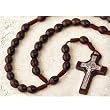 Saint Benedict Rosary - 19" Total Length - 10mm Oval Shaped Wood Beads - Wood Crucifix with Saint Benedict Medal - Made in Italy