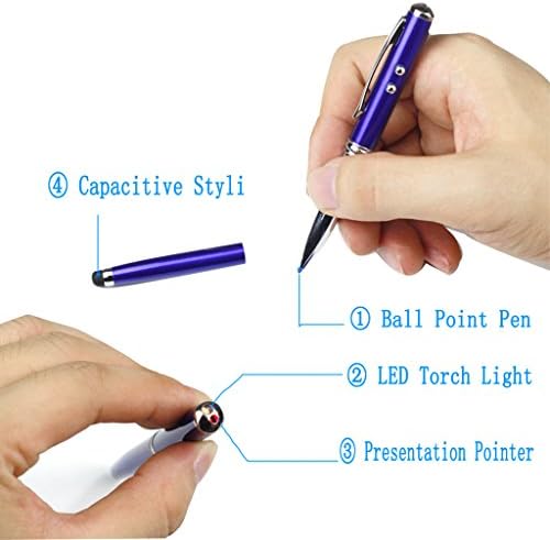 COOMAX Stylus Pen 3 Pcs Set Multi-function - Capacitive Stylus, Ball Point Pen, Led Light for Smartphone & Tablet Pack of 3 Pcs (Black White and Red)