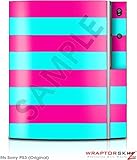 Sony PS3 Skin Kearas Psycho Stripes Neon Teal and Hot Pink
