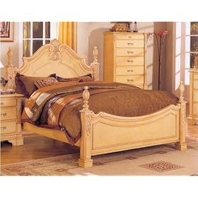 Cream Finish Queen Poster Bed Frame