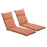 Pillow Perfect Outdoor Orange/White Geometric/Floral Reversible Chaise Lounge Cushion