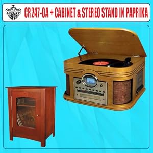Crosley Composer CD Recorder + Entertainment Center Cabinet Stereo Stand in Paprika by 