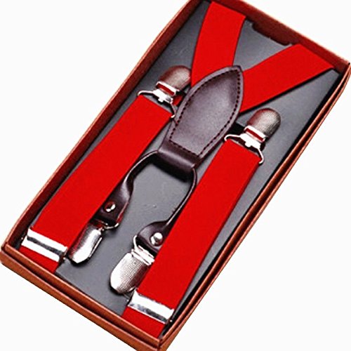 Feibi(TM) Baby Suspender Y Back Elastic Clip-on Solid Color Suspender Red
