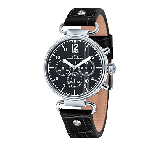 Avi-8 Cronógrafo Hawker Hurricane piel grabada Negro