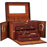 Brown LEATHER JEWELRY BOX / CASE / STORAGE / ORGANIZER WITH TRAVEL CASE AND LOCK