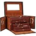Brown LEATHER JEWELRY BOX / CASE / STORAGE / ORGANIZER WITH TRAVEL CASE AND LOCK
