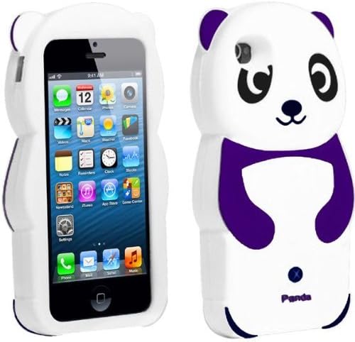 Leegoal(TM) Purple/White Cute 3D Panda Silicone Rubber Soft Case Cover Fit for the New iPhone 5 5S With Accessories Sreen Protector,Anti Dust Plug
