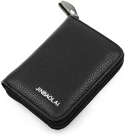 Glamdaisy Genuine Leather Zipper Credit Card/Coin Wallet for Men and Women (Black)