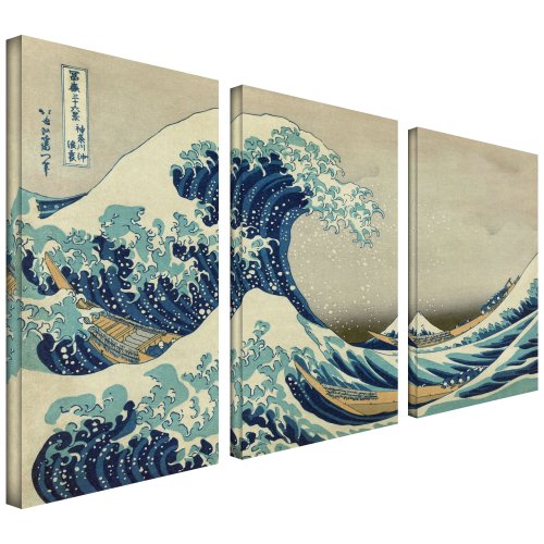 Art Wall 3-Piece The Great Wave Off Kanagawa by Katsushika Hokusai Gallery Wrapped Canvas Artwork, 36 by 54-Inch price