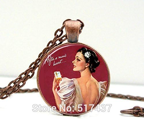 Lawrence Painting Pinup Girl Necklace Tattoo Necklace Gothic Necklace Red Rose Silver Black Bronze Copper Filigree Old School Tattoo Flash