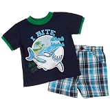 Little Rebels Baby-boys Infant Shark Jersey and Matching Plaid Short Set