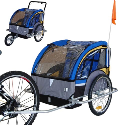 Children Bicycle Trailer & Jogging Stroller Combo-grey/yellow/blue Picture