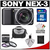 Sony Alpha NEX-3 Digital Camera Body & E 18-55mm OSS Compact Interchangeable Lens (Black) with 16GB Card + Battery + Case + Accessory Kit