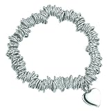 Elements Sterling Silver Ladies B062 Multiple Jump Ring Stretch Bracelet with Heart Charm