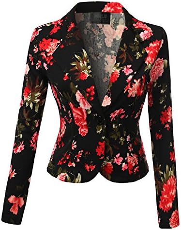 SJSP Women Scuba Fabric Textured Open Type Casual Chic Blackred Blazer,Large,L