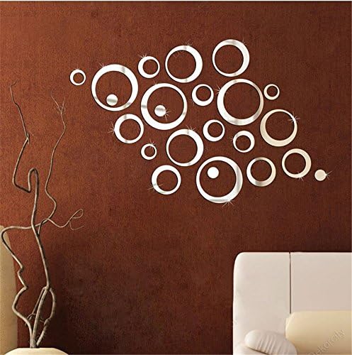 24 Silver Round Cycle Ring Mirror Clock Wall Decal Home Decoration for Living Room Bedroom Art Wall Stickers