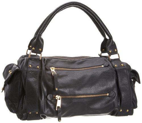 French Connection Women’s Laid Back Leather Bowling Bag Black Medium