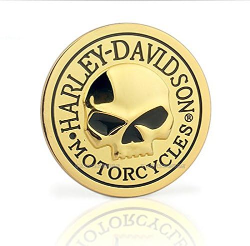 3d Skull Aluminum Motorcycle Auto Round Emblem Car Badge Decal Sticker For Car Harley Cruiser Bobber Chopper Sport Bike (Gold)