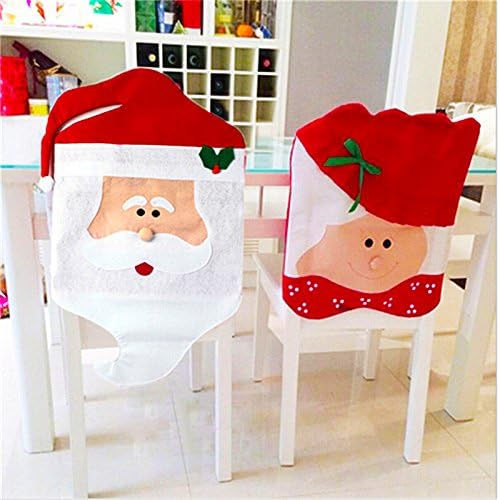 Ascentan(TM) 2pcs/set Mr and Mrs Santa Chair Cover Christmas Set Decorations Xmas Seat Cover Festive christmas chair covers Indoor decoration