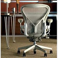 Aeron Chair by Herman Miller - Home Office Desk Task Chair Fully Loaded Highly Adjustable Medium Size (B) - Posture Fit Lumbar Back Support Cushion Titanium Smoke Frame Classic Zinc Pellicle