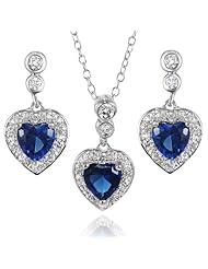 Alexandria Collection Sterling Silver Blue Cubic Zirconia Heart Jewelry Set