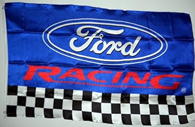 FORD RACING FLAG, 3'x5' Blue w/ Black & White Checkerboard banner