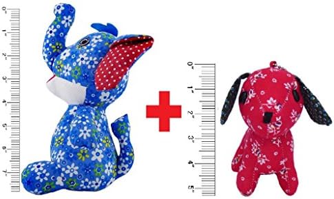 2 Piece Cotton Print Plush Stuffed Animal Toy Gift Kid Home Decoration（1 Elephant + 1 Dog)