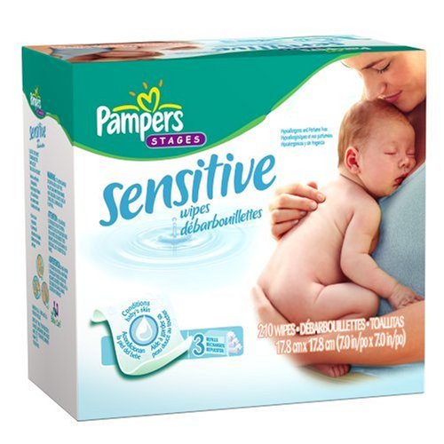 Pampers Sensitive Baby Wipes Refills, Case Pack, Four - 210 Count Resealable Packages, 840 Total Wipes