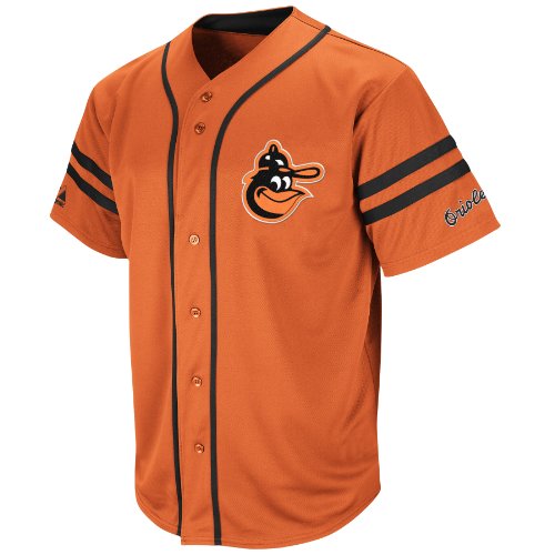 MLB Baltimore Orioles 1965-66 Cooperstown Adult Short Sleeve Synthetic Button Front Jersey (Dark Orange/Black, Large)