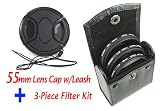 55mm Lens Cap w/Leash + 3-Piece Filter Kit w/UV,FLD,CPL for SONY Alpha