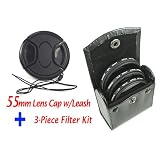 55mm Lens Cap w/Leash + 3-Piece Filter Kit w/UV,FLD,CPL for SONY Alpha