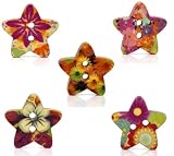 Pack of 25 Mixed Multicolour Flower Print 2 Holes Star Wooden Buttons, for Sewing, Scrapbooking, Embelishments, Crafts, Jewellery making, shabby chic, Knitting, 18x17mm