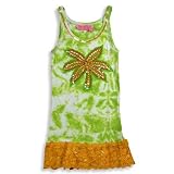 Haven Girl - Girls Ribbed Tie Dye Appliqued Palm Tree Tank, Green, Orange