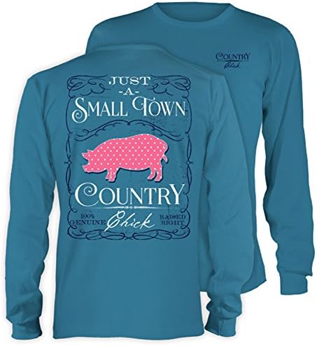 Simply Southern Tees Long Sleeve T-Shirt - Image Of Pig With Polka Dots - Just A Small Town Country Chick