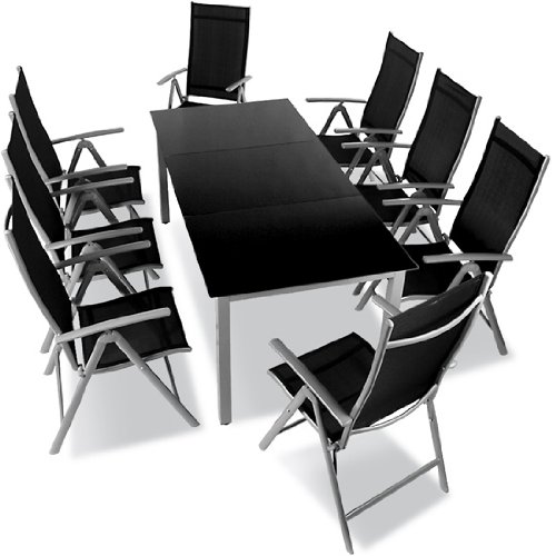  Miadomodo® STZG21/HG/8 Aluminium Sitzgarnitur mit Klappstühlen 9-teilig hellgrau