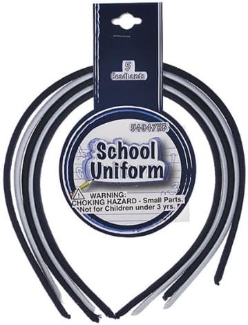 School Uniform 5-Piece Headband Set - navy/white, one size