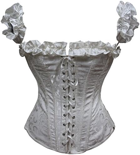 Jemis Women' s Beautiful Ruffle Open Shoulder Corset White US Size XXL