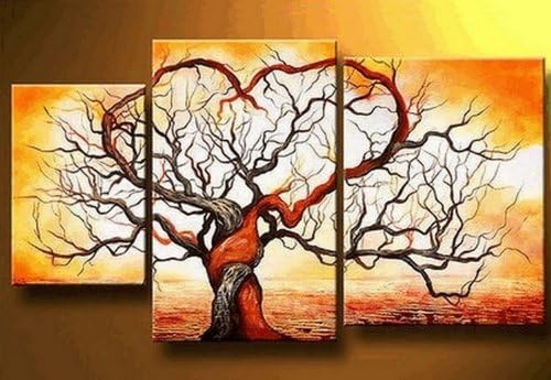 100% Hand Painted Art Abstract Art Large Painting Canvas Art 3 Piece Wall Art Tree of Life Oil Painting Deco Home Decoration (Unstretch No Frame)