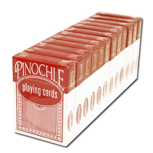 Twelve (12) Red Decks of Pinochle Regular Indexed Playing Cards with Game Instructions by Brybelly