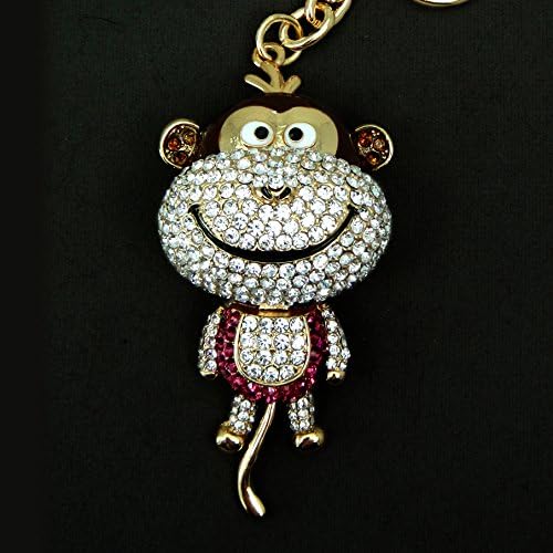 Funny Smile Rhinestone Golden/Fuchsia Monkey Key Chain / Purse Charm