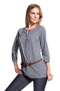 3/4 Sleeve Henley Check Woven Top