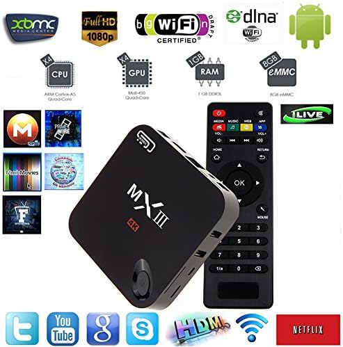 AUBBC 4K MXIII MX3 XBMC KODI Quad Core Android4.4 Smart TV BOX Media Player Wifi 2G+8G